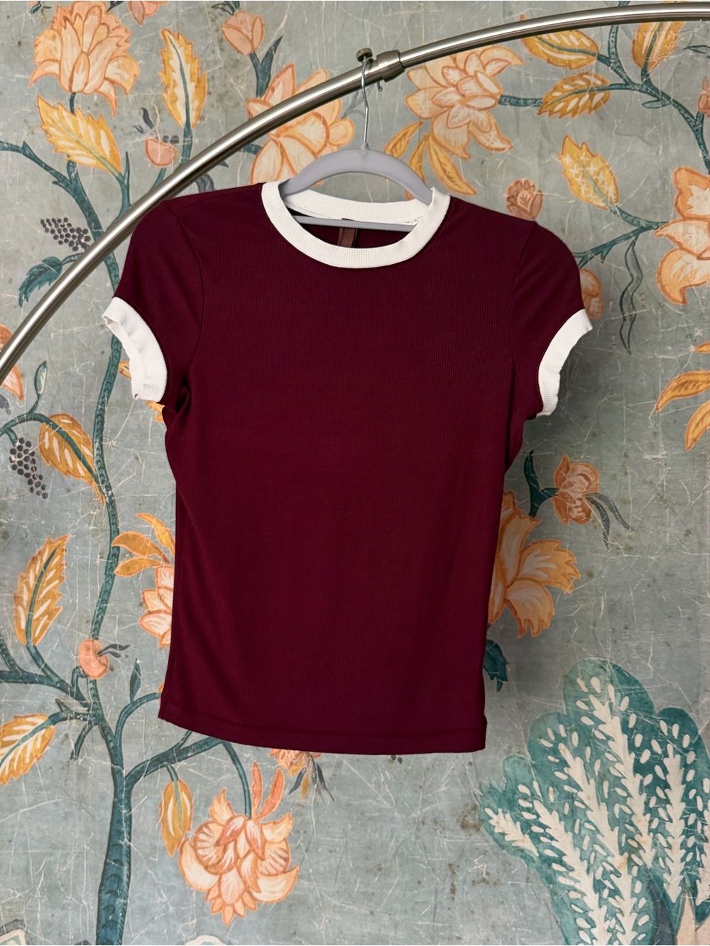 SKIMS Soft Lounge Ringer Tee Burgundy Modal Stretch Top Size S